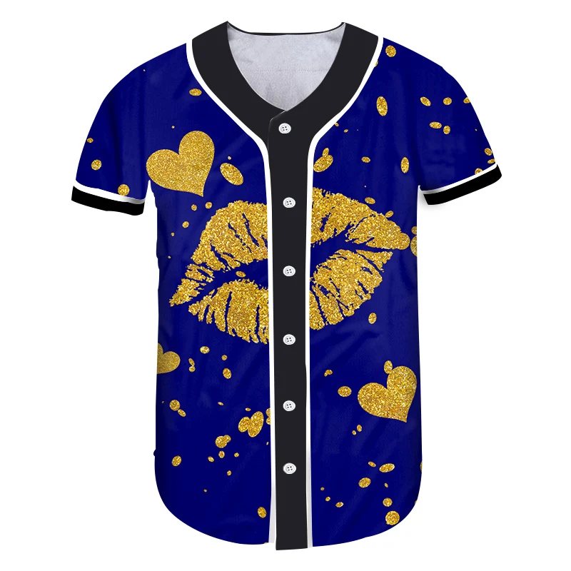 OGKB бренд рот губы Бейсбол Джерси Золото и синий 3d весь тело печать блеск Спорт Бег