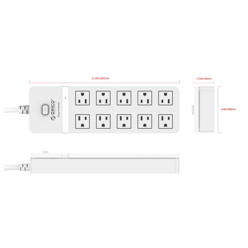 ORICO SPT-S10 Адаптер зарядного устройства для дома и офиса США с 10 выходными полосками