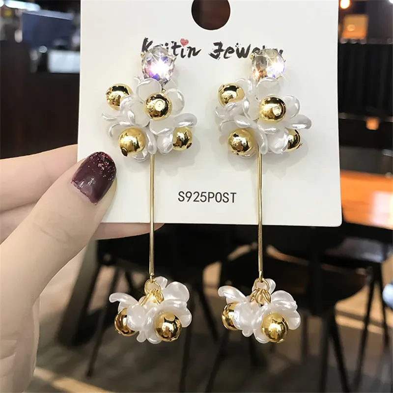 FYUAN Корея большие хрустальные Висячие серьги для женщин 2019 длинные жемчужные