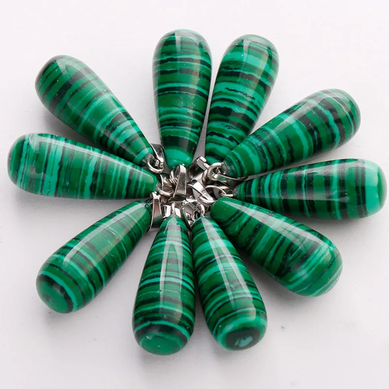 malachite 50 шт. высококачественные Подвески отобранный натуральный камень длинная водяная Капля Подвески с бусинами DIY Аксессуары Ювелирные изделия - Окраска металла: malachite