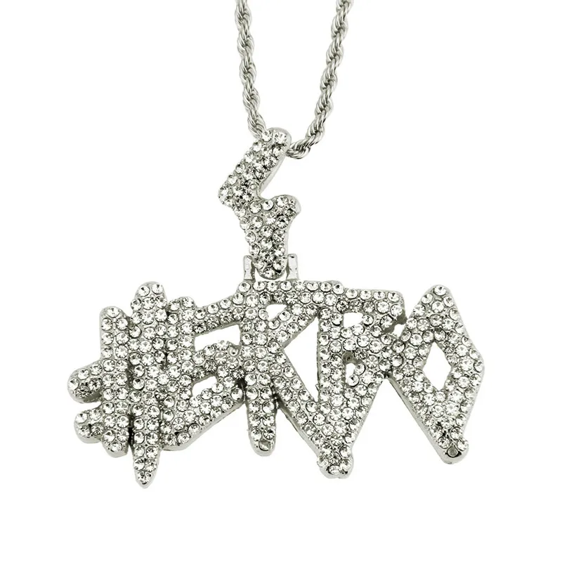 Iced Out Full Rhinestone Gold plating English Letters Hip Hop Necklace Pendants Micro Zircon Necklaces For Jewelry | Украшения и