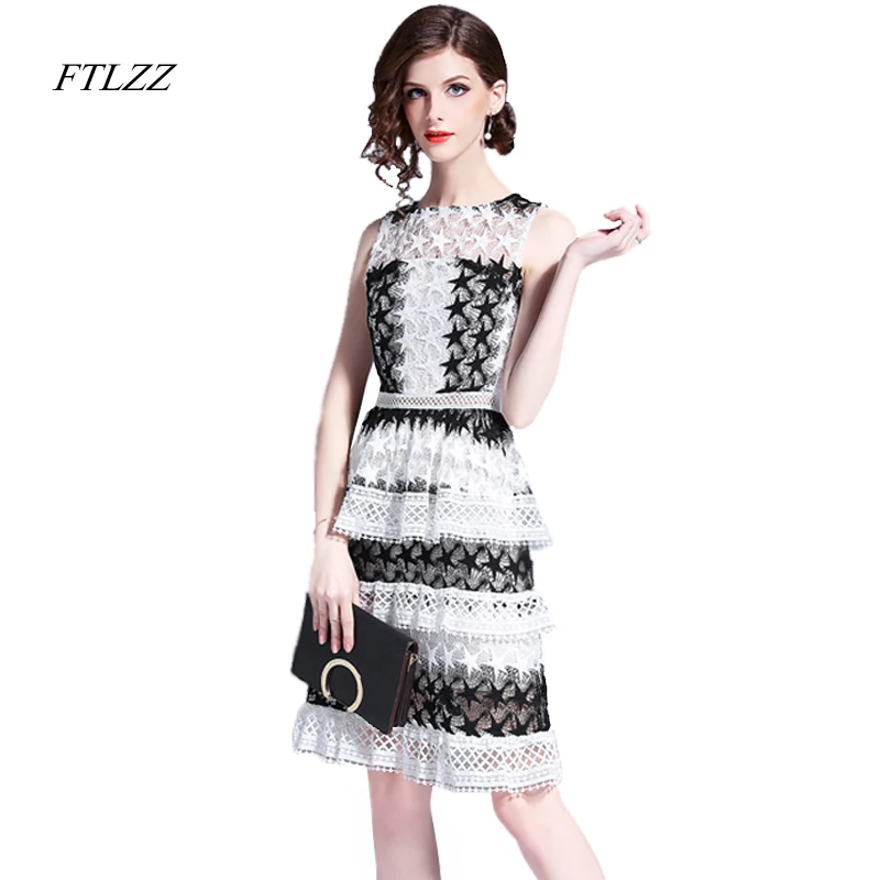 FTLZZ новые летние кружева выдалбливают торт платья Для женщин Элегантный