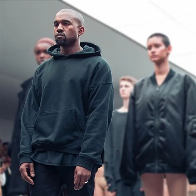 

Kanye West Kanye solid color off the shoulder hoody svitshot men sleeve Hooded head set hoodie hoodie men Olive pullover