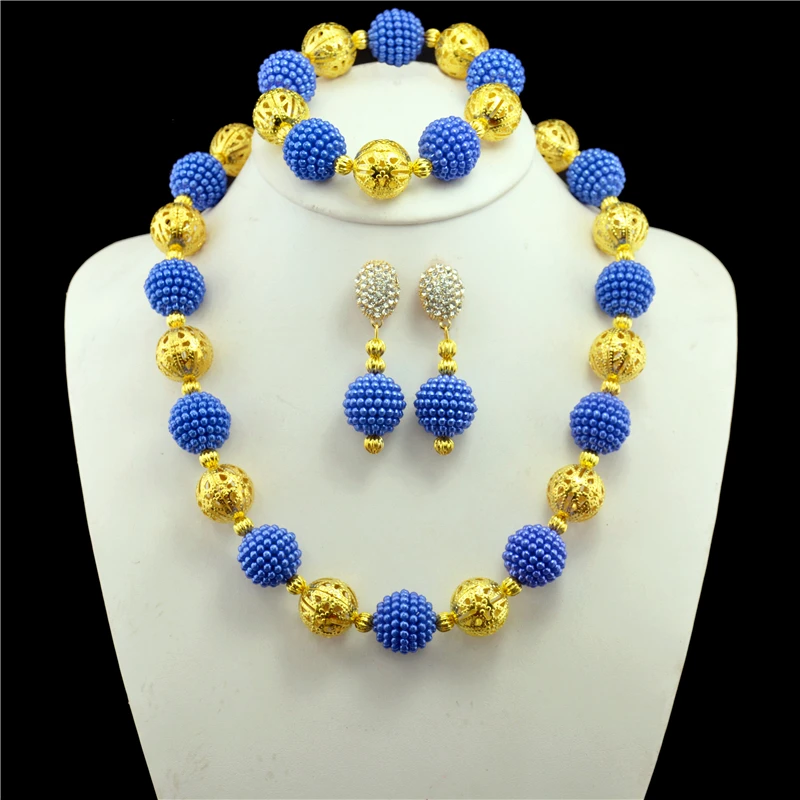 Один ряд синий африканский бисер ювелирный набор нигерийские Свадебные
