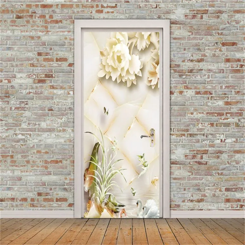 Door Stickers31 Новая настенная дверь паста ваза с лилиями шаблон наклейки Diy самоклеющиеся водонепроницаемые обои постеры для украшения дома - Цвет: Door Stickers31