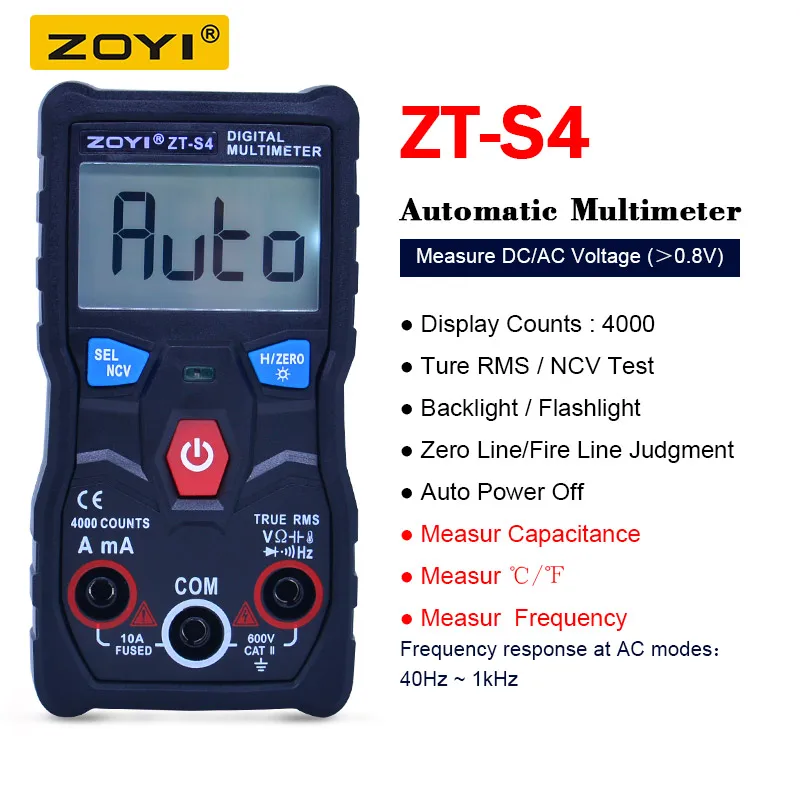 ZT-S4 ZOYI True RMS цифровой мультиметр Автозапуск 4000 отсчетов мультиметровая Температура Емкость Частота батарея+ NCV тестер - Цвет: ZT-S4