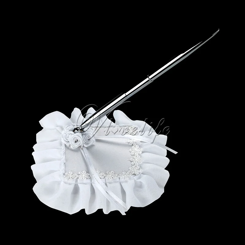 Свадебный набор ручек и с белыми атласными лентами кружевные розы цветы