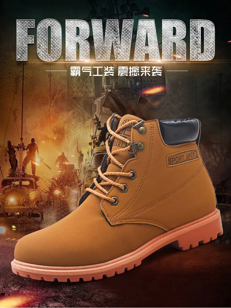 Autumn Men Ankle Boots Lace Up Men Fashion Mens Cowboy Boots Working Shoes Man Safety Timber Land Shoes Martin Army Boots