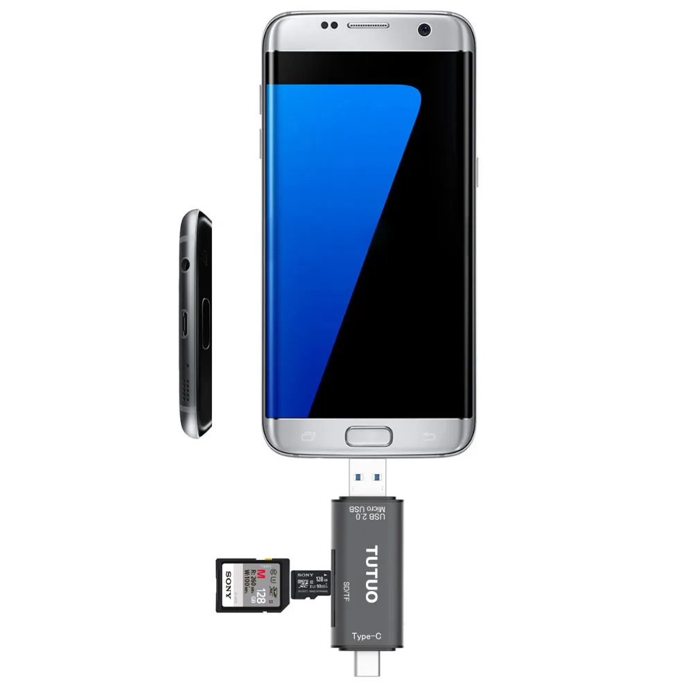 Адаптер TUTUO 5 в 1 Type C и Micro USB адаптер OTG алюминиевый картридер SD/TF для