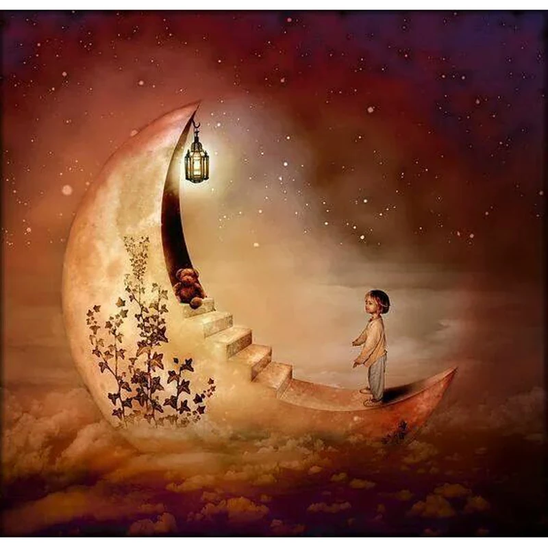 DIY Алмазная вышивка крестиком на рисунке маленькая девочка In The Moon рукоделие