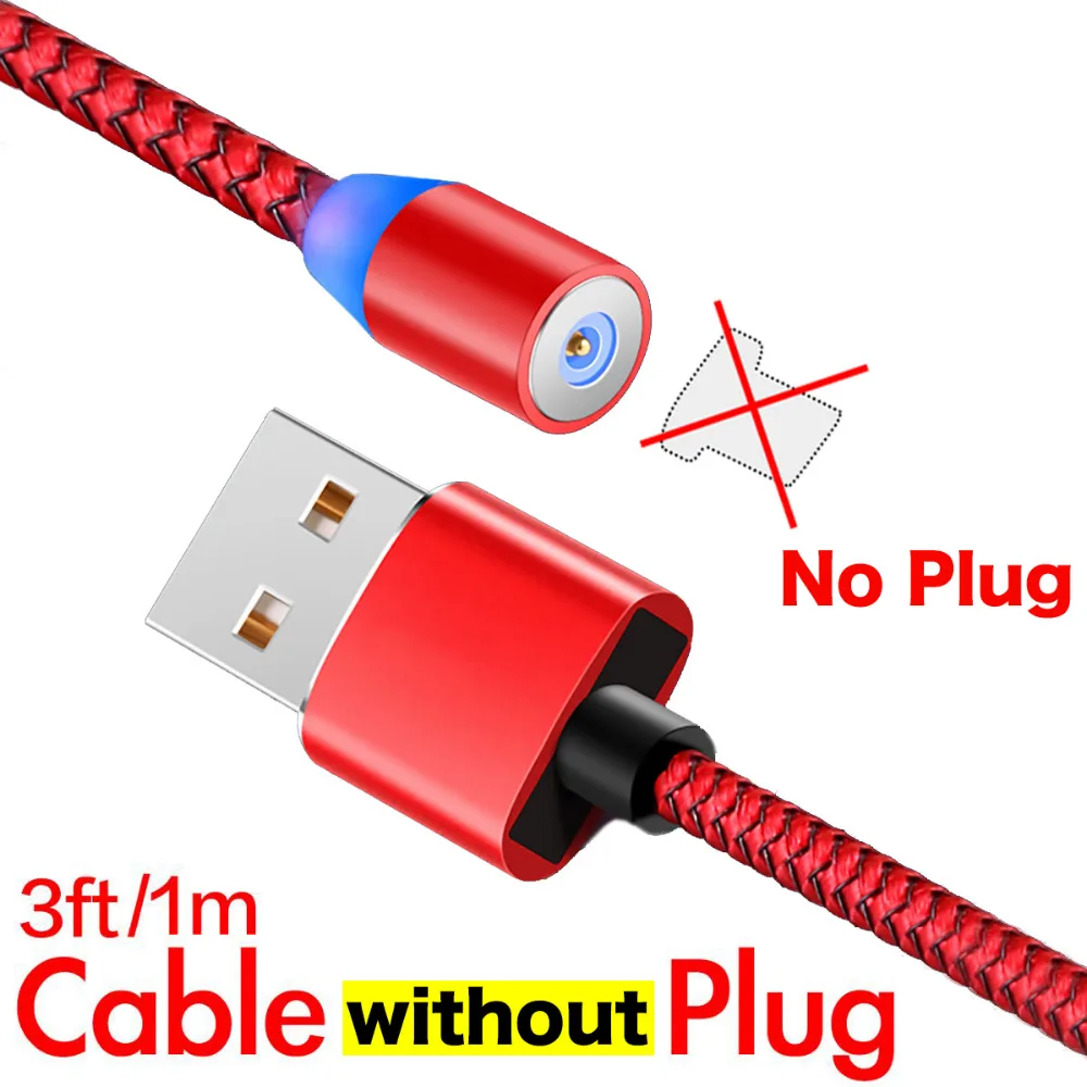 Cable without Plug Магнитный светодиодный кабель Micro USB для быстрой зарядки 2,4 A для huawei Honor 20i 8S 8A Pro 8C 8X Max 7X 7A 7C Pro P Smart+ Xiaomi Redmi 7 6 - Тип штекера: Cable without Plug