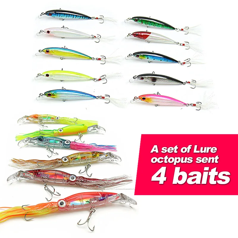 6+4 pcs High Quality Lifelike Octopus Squid Jig Fishing Lure 24cm / 40g 6 Colors Available bait with Treble Hook Tackle | Спорт и