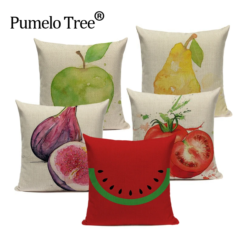 

Customized Linen throw pillow case Pastoral Painted Fruit Apple Pineapple decorative cushions Square Printed Pillow Case custom