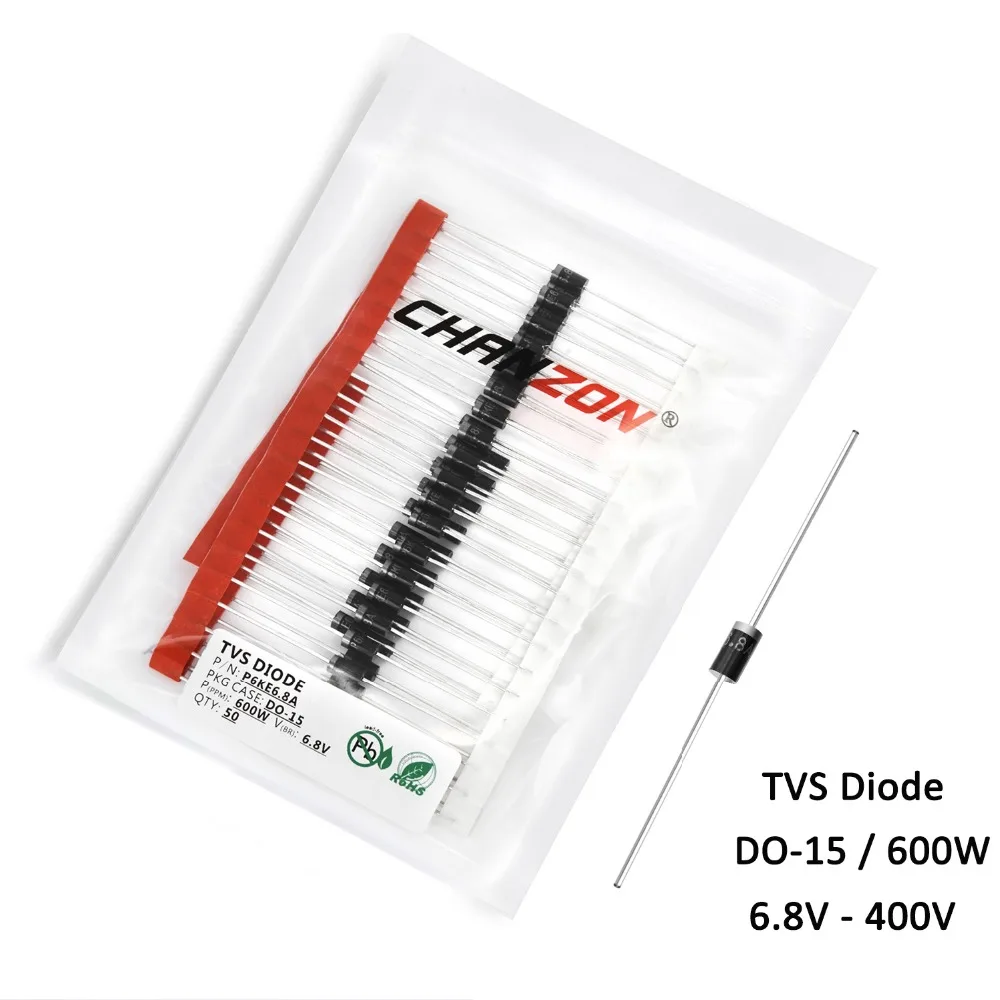 50 шт./упак. Телевизоры диода DO 15 600W P6KE6.8A P6KE12A P6KE15A P6KE18A P6KE24A P6KE51A P6KE100A P6KE180A P6KE200A P6KE350A