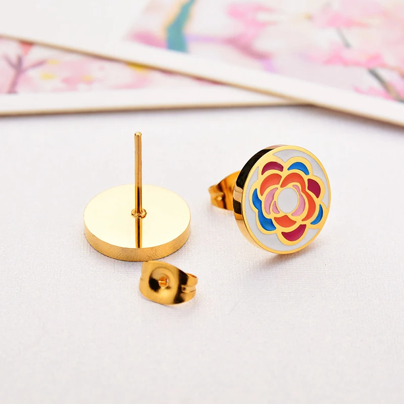 Мода Роза серьги золотые украшения Цвет проложить кристаллы Романтический Эмаль