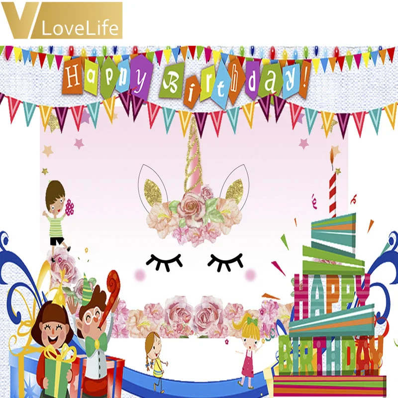 

5X7FT Unicorn Backdrop Baby Photography Studio Background Prop Cartoon Pattern Birthday Party Decoration