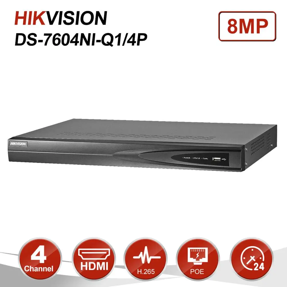 Hikvision 4CH PoE NVR H.265 4K 8MP HDMI/VGA ONVIF Plug and Play сетевой видеорегистратор IP система