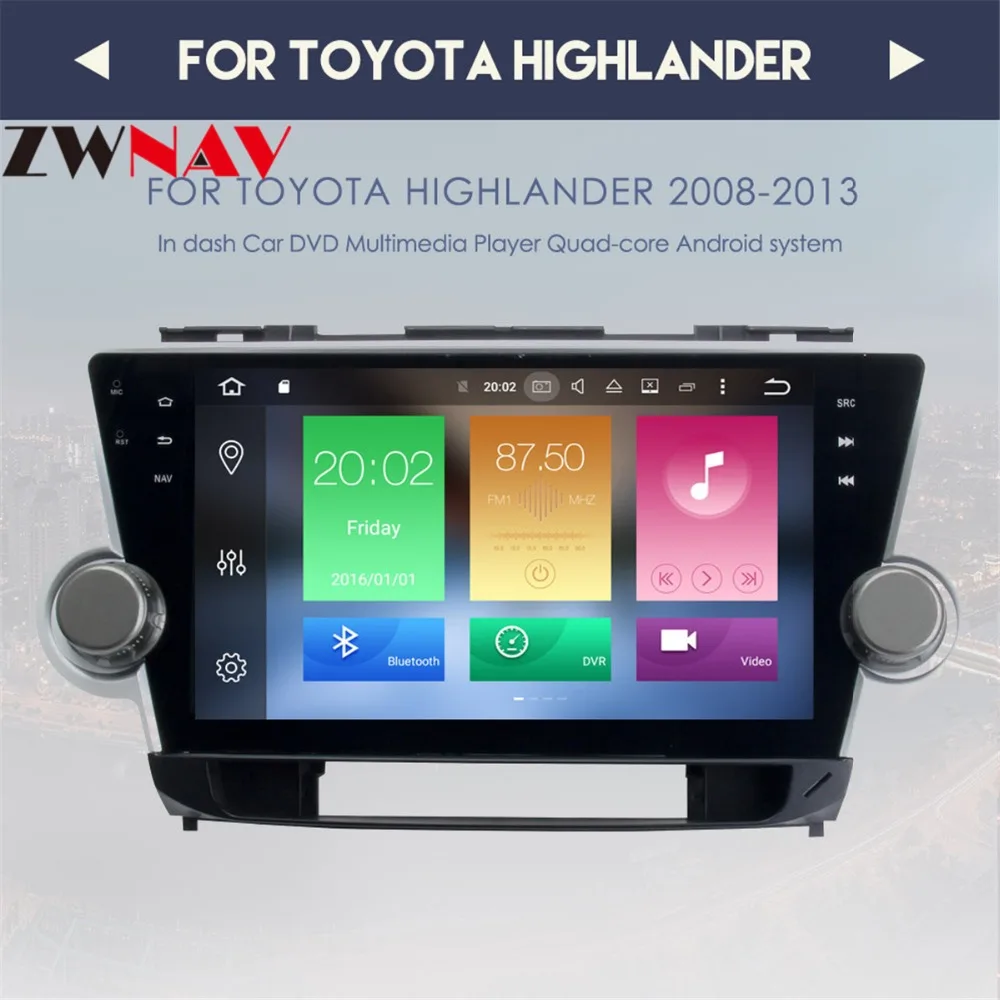Наивысшего качества 10," Android 8,0 Автомобильный мультимедийный плеер для Toyota Highlande 2008-2013 Octa Core автомобильный gps навигации радио wi-Fi, DVR