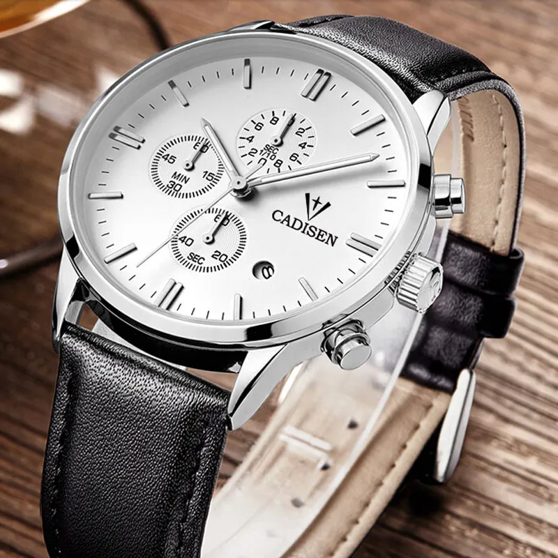 Мужские наручные часы CADISEN Роскошные Кварцевые золотого цвета военные