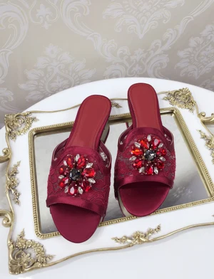 as pic KALMALL sapato feminino/Новые летние шлепанцы; обувь на плоской подошве; Потрясающие наружные горки с бриллиантами; Роскошный цветок со стразами; кружевные шлепанцы - Цвет: as pic