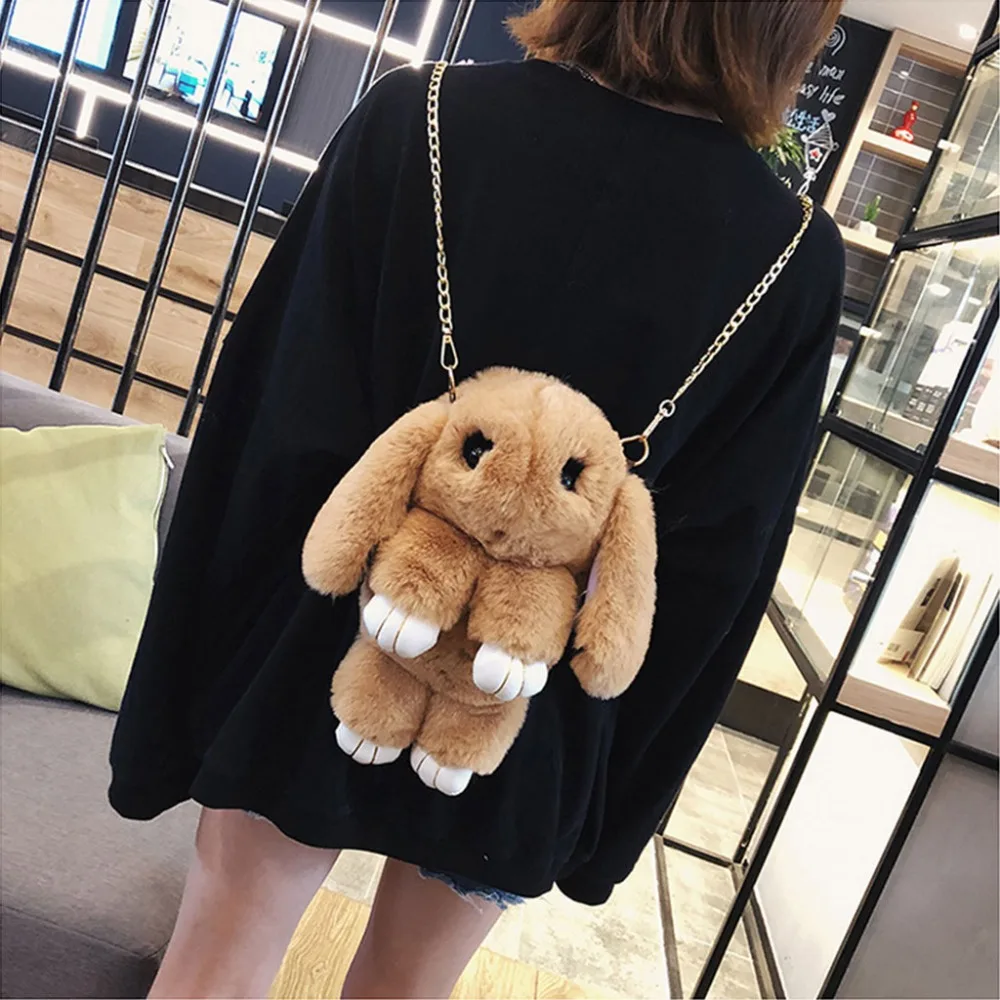 17x9x27cm Soft Rabbit Artificial Fur Crossbody Lovely Handbag Shoulder Bag Storage Phone Satchel Purse