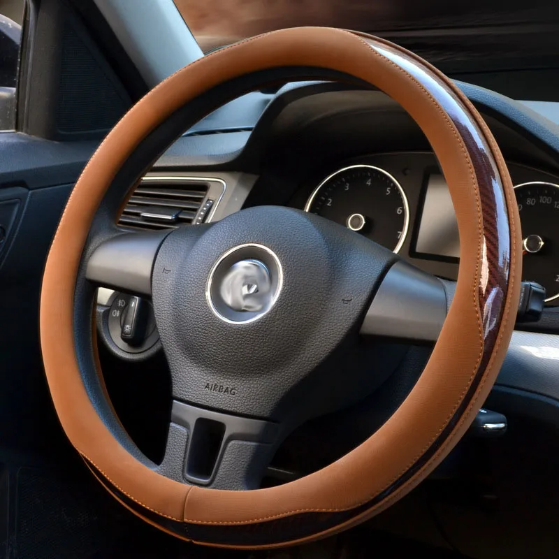 Углеродное волокно кожаный руль Крышка Универсальная автомобильная ручка чехол
