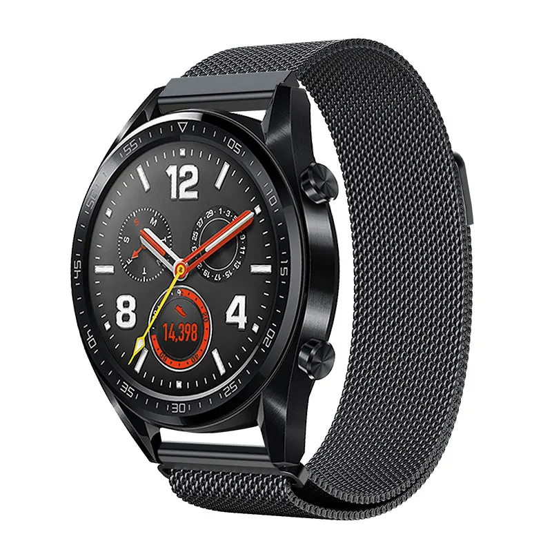 Ремешок стальной для мужских часов черный браслет Миланская петля Huawei GT 22