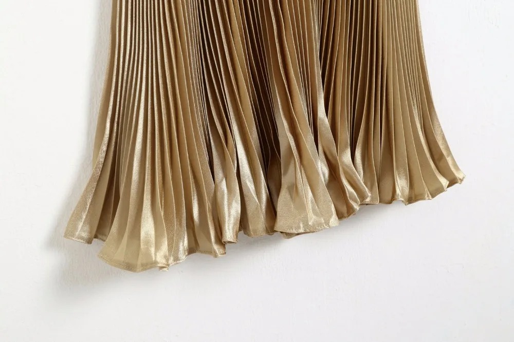 2017 весенне Летняя женская Однотонная юбка принцессы металлик Женская длинная