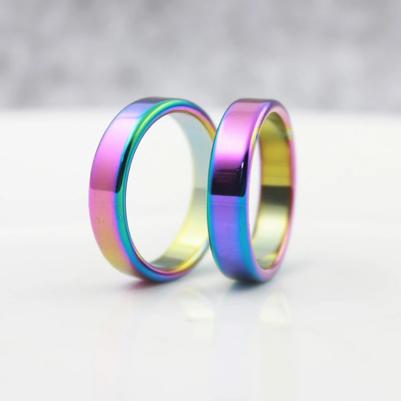 

Радуга качество цвета AAA 6 мм ширина плоские гематитовые кольца (1 штука) HR1004