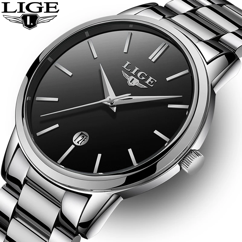 LIGE Fashion Casual Brand Waterproof Watch Men Slim Simple Stainless Steel Quartz Watches Clock Mens Relogio Masculino +gift box | Наручные