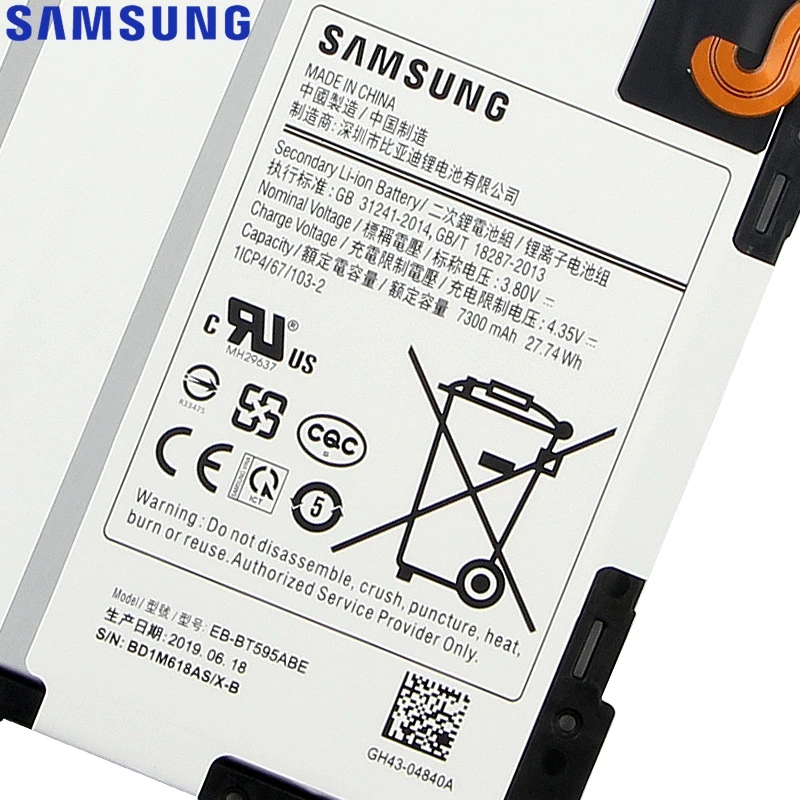 Оригинальная Замена батареи samsung для Galaxy Tab A2 10,5 SM-T590 T595 SM-T835 EB-BT595ABE настоящая батарея планшета