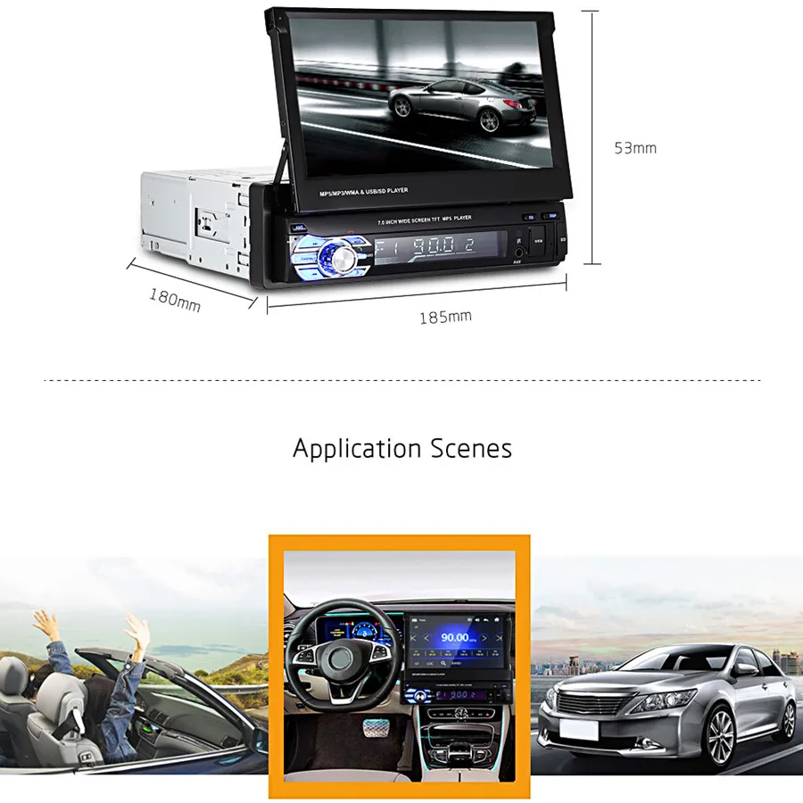 AZGIANT 1 Din 7 ''HD цифровой дисплей выдвижной экран автомобиля MP4 MP5 плеер стерео fm
