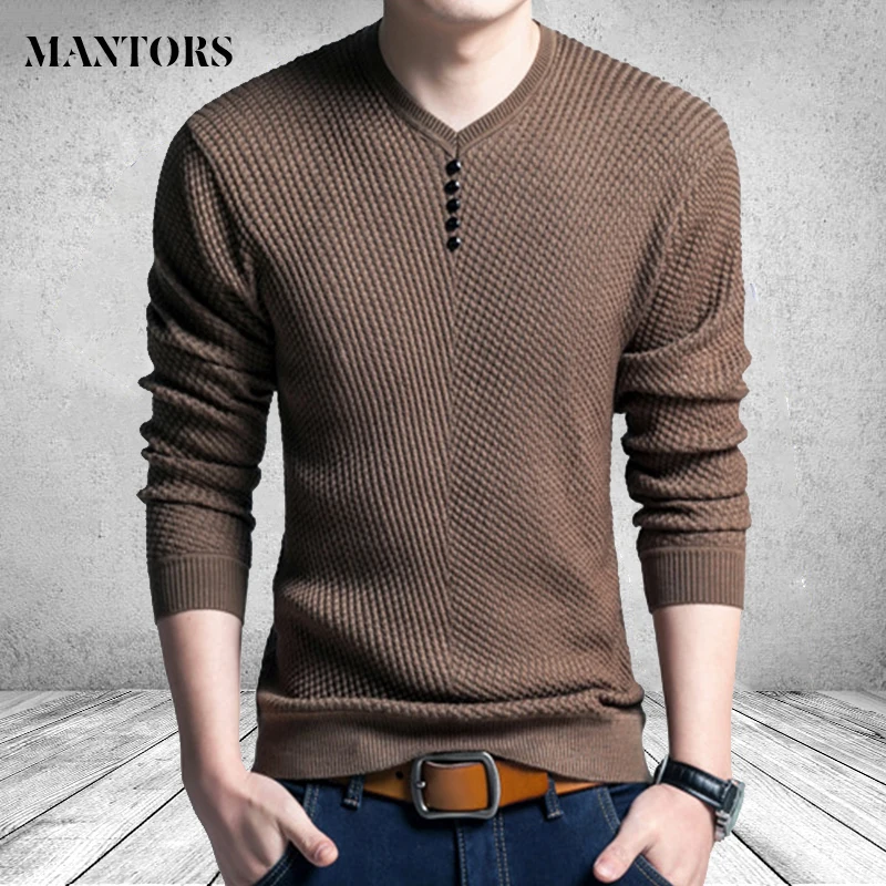С длинным рукавом вязаный свитер Для мужчин осень-зима Повседневное Slim Fit Рождество трикотаж Для мужчин s одежда с v-образным вырезом Пуловер мужской sueter hombre