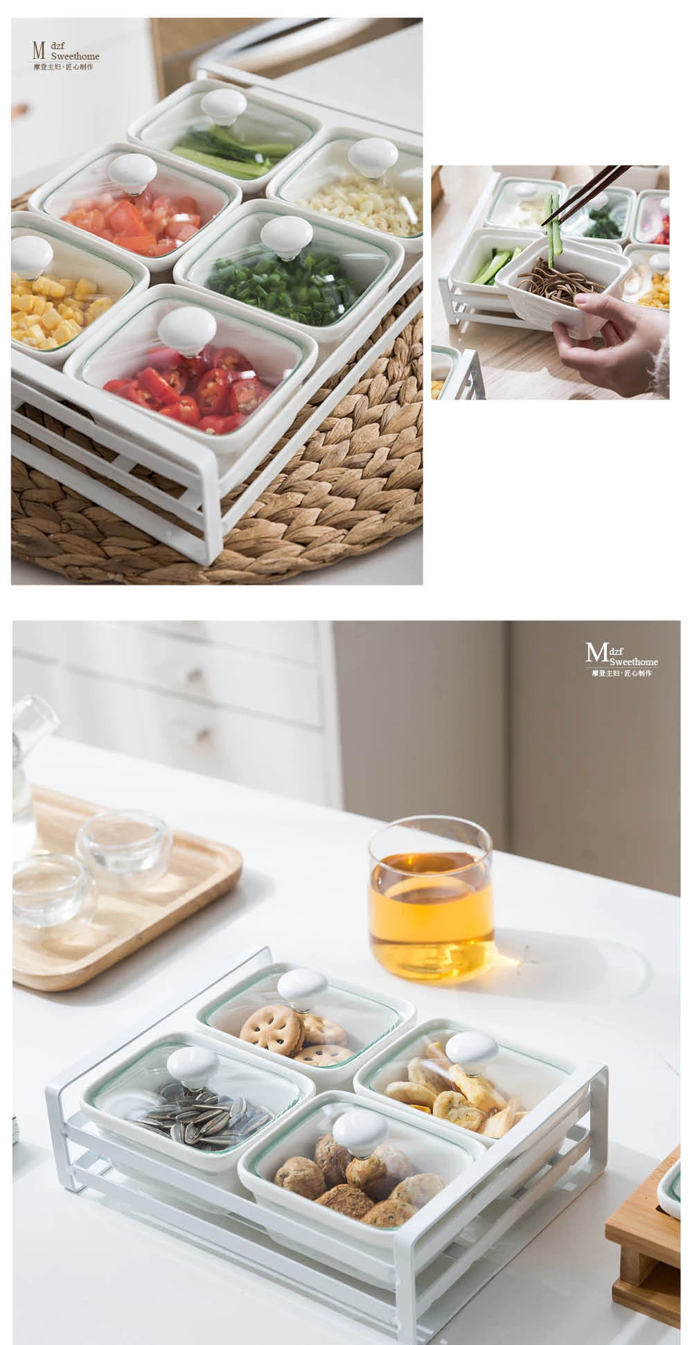MDZF SWEETHOME керамическая тарелка для закусок десертная тарелка лоток для сухих фруктов поднос для закусок Фруктовая тарелка Квадратная тарелка для закусок с железными поддонами и