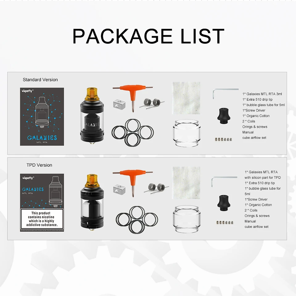 Оригинальный Vapefly Galaxy MTL RTA бак 22 мм электронный сигаретный 3 мл/5 мл одна катушка 8