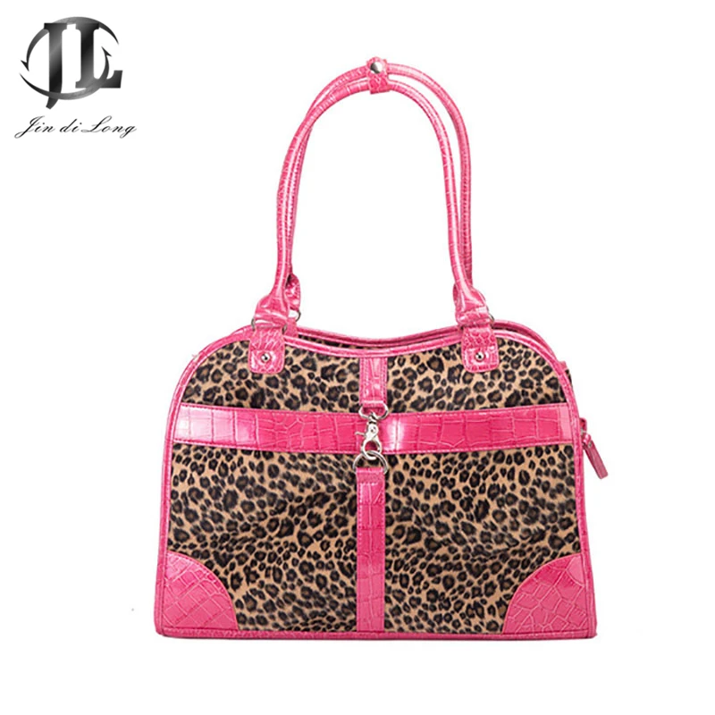Pet Handbag Small Outdoor Travel Cheetah Textured Leather Durable Zip Round Ventilated Portable | Дом и сад