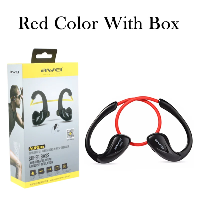 Red with box Awei NFC hands free стерео спортивные наушник блютуз беспроводные наушники гарнитура бега с микрофоном вкладыши earbuds микронаушник aptx hd hi fi для телефона андроид Xiaomi Redmi Mi Apple iPhone Huawei Honor Samsung - Цвет: Red with box