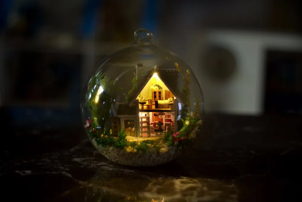 G015 DIY Кукольный дом miniatura мини стеклянный шар лесная вилла модель вилла наборы деревянный Миниатюрный Кукольный домик игрушка