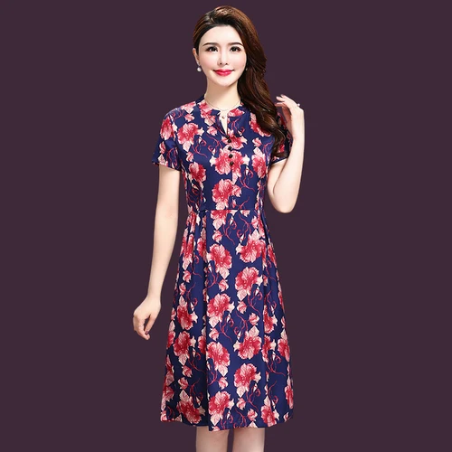 2021 Spring Summer Fashion Short Sleeve Silk Women Dress New Style Big Code Exquisite Printed Elegant Temperament Female Dresses | Женская