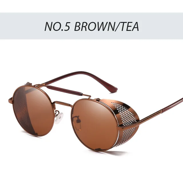 brown-tea Стимпанк очки ретро солнцезащитные очки мужские панк Круглые Солнцезащитные очки женские брендовые дизайнерские солнцезащитные очки для мужчин UV400 Oculos De Sol - Цвет линз: brown-tea