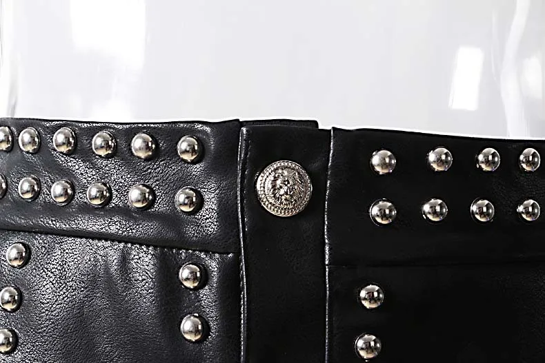 Женская облегающая юбка карандаш GETSRING черная из искусственной кожи с заклепками