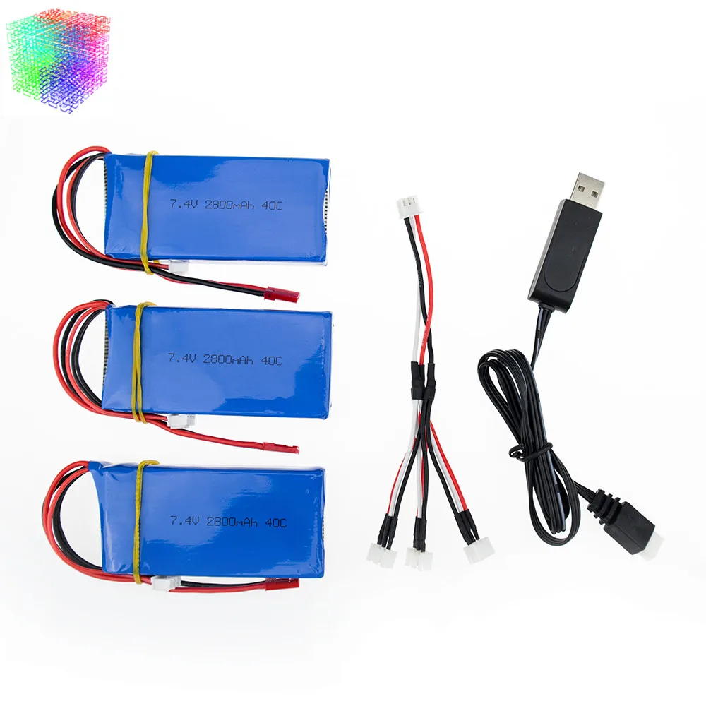 Hilберт 3 шт. 7 4 в 2800 мАч Lipo батарея 2s и USB зарядное устройство для WLToys V262 V333 V323 V666 RC