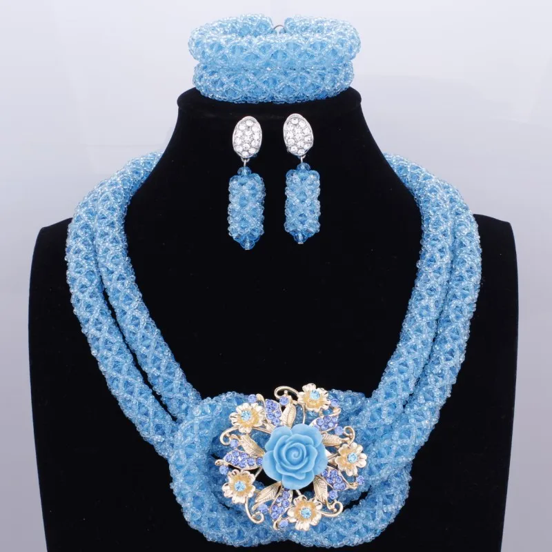 Набор свадебных украшений с голубыми африканскими бусинами из натурального