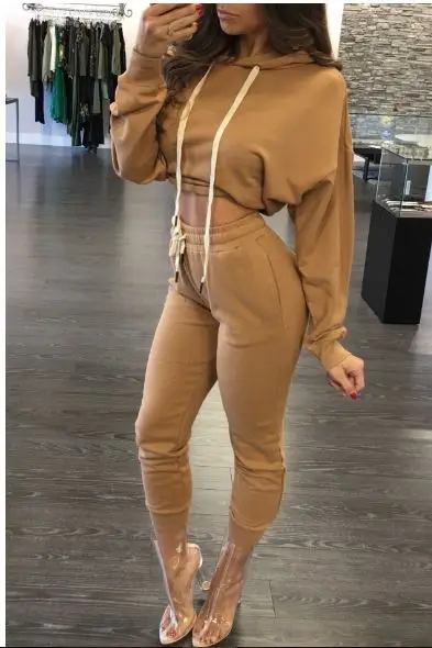 Starlist Женская Повседневная drawsting хлопка с длинным рукавом костюмы Короткие топы