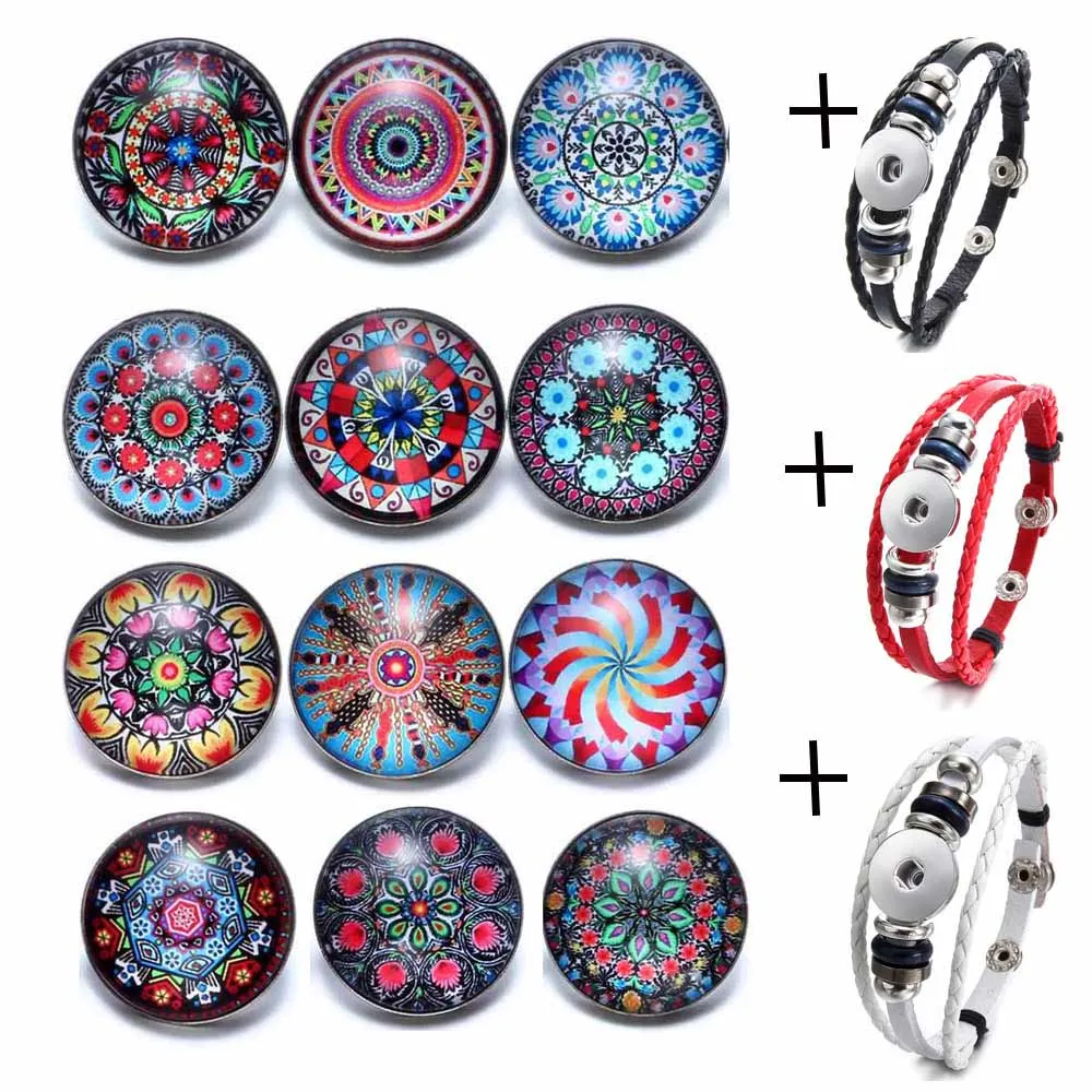 12 шт./лот стеклянная застежка кнопка Life Tree + 3 шт. кожаный браслет 18 мм мультяшный