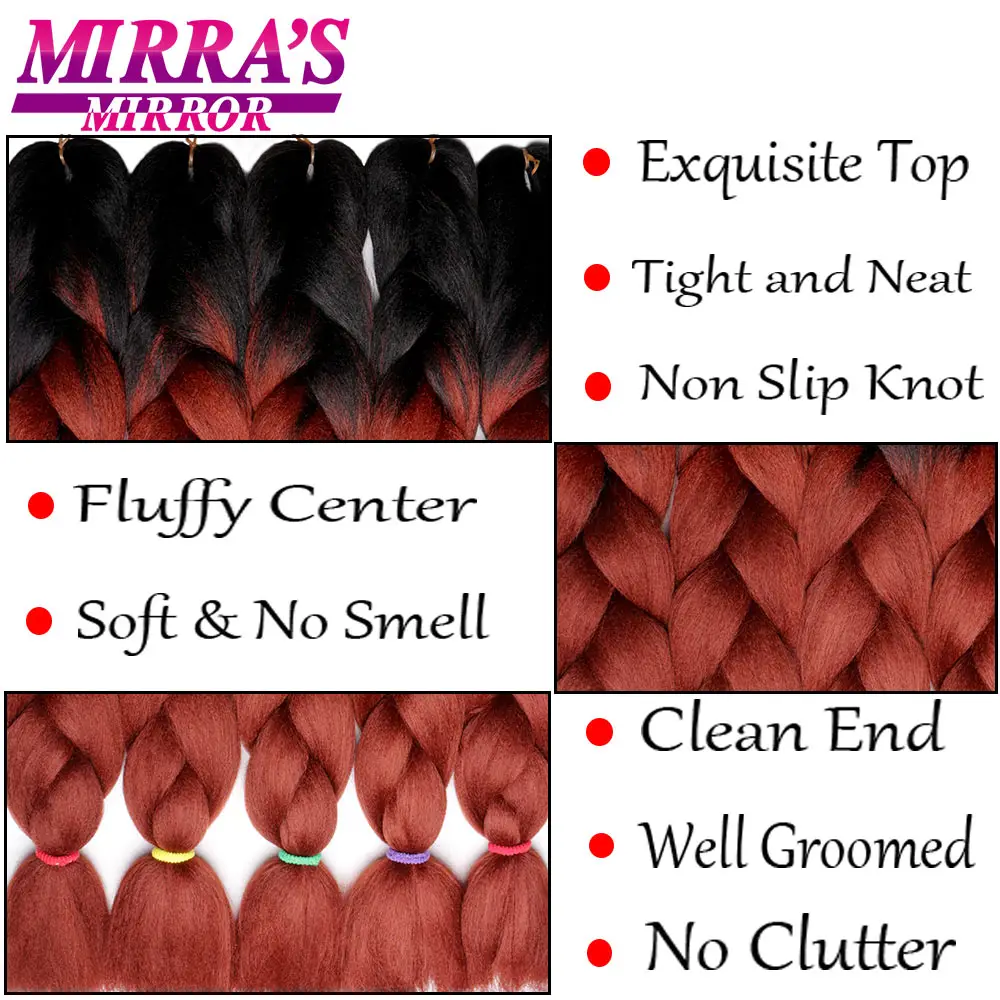 Mirra’s Mirror 5pcs Jumbo Braid Hair Crochet Braids Synthetic Hair Ombre Braiding Hair Extensions Three Tone 24inches