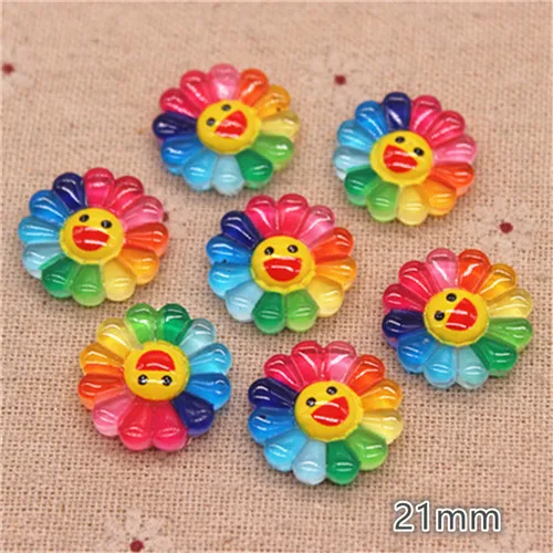 21mm 20pcs 21 мм/25 мм Милая Смола Радуга улыбающийся Подсолнух FlatBack Кабошон DIY скрапбук украшение для волос - Цвет: 21mm 20pcs