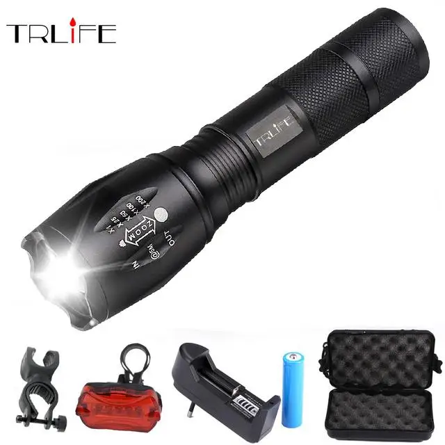 

E17 L2 LED Torch 8000 Lumens Outdoors Led Torch LED Flashlight for bicycle Torch Bike Light Zoomable Focus+Bike clip+Taillight