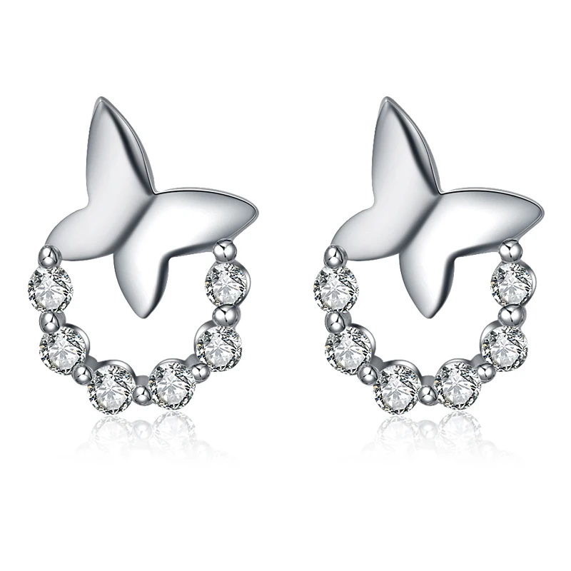 Женские серьги гвоздики из серебра 925 пробы с цирконами и