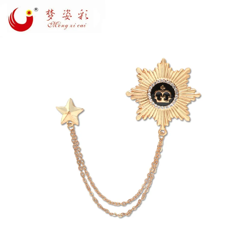 

MZC Unisex Gold Link Crystal Star Crown Brooches Rhinestone Brosche For Women Men Wedding Crystal Brosh Boutonniere Pin Badge